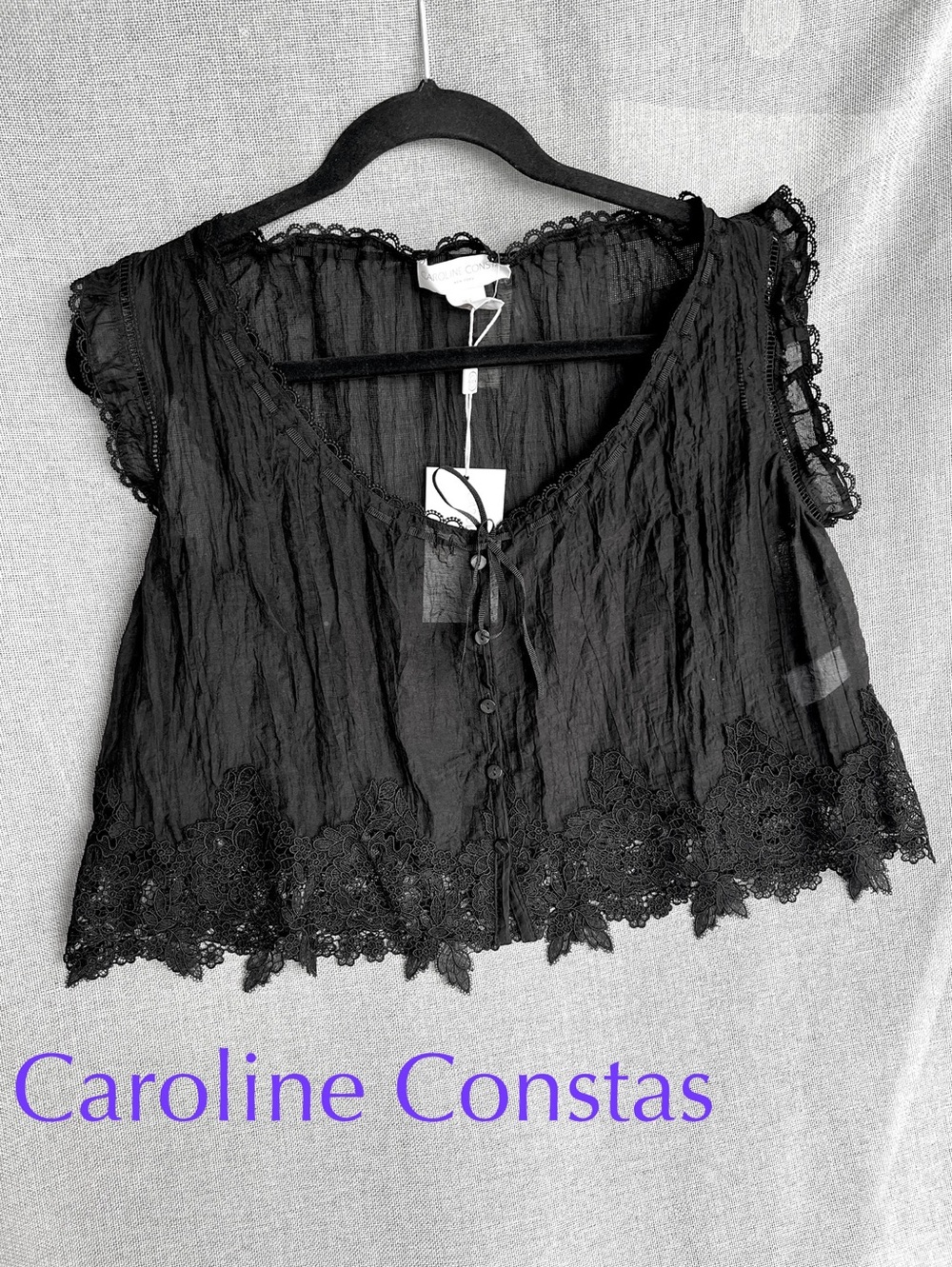Caroline Constas delicate trim lace sleeveless top blouse black size S